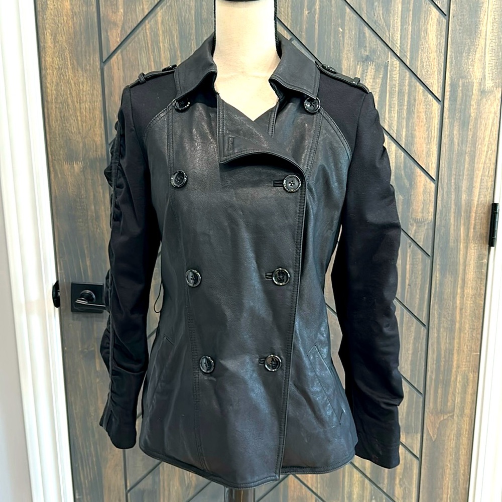 INC Faux Leather Ruched Sleeves Jacket size S